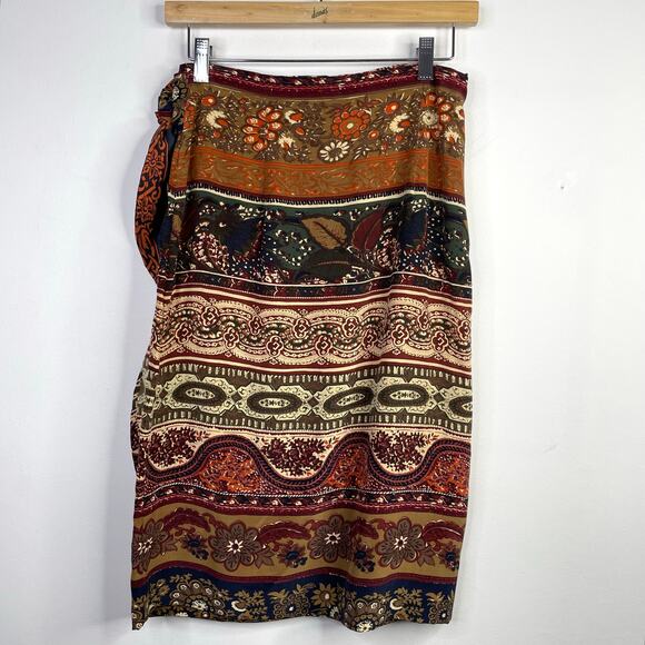 Vintage 90s Express Silk Wrap Skirt Floral Western Bohemian High Waist 7 26 - Picture 7 of 10
